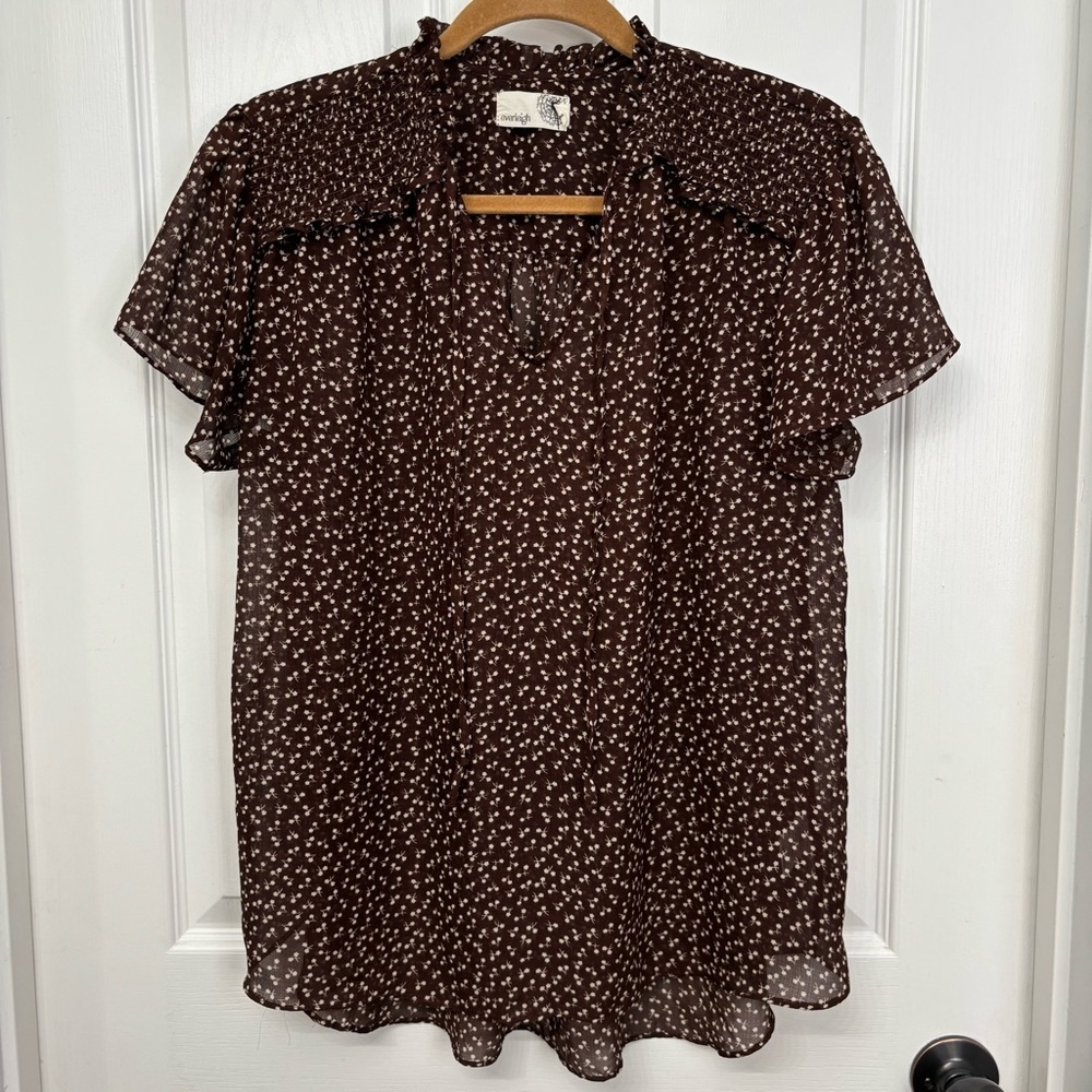 Brown Floral Ruffle Blouse | Everleigh L
